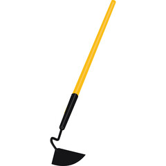 Yellow Long Handle Hoe With Black Metal Head And Black Grip On A Transparent Background