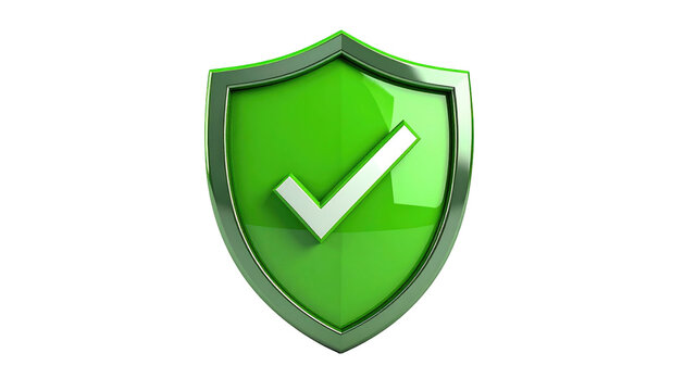 Green shield with a white checkmark icon, highlighted by a silver border on a dark, gradient background