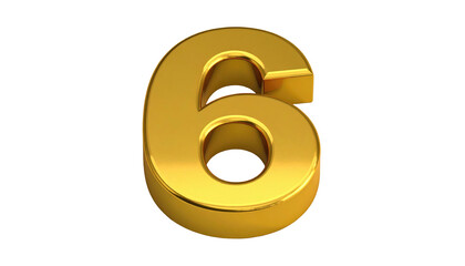 Golden numeral '6' on a transparent background, displaying light reflection and rendering details
