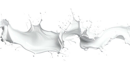 Dynamic white liquid splash on a transparent background, creating a swirling, abstract shape
