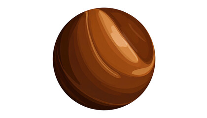 Stylized brown sphere with glossy, swirling stripes against a stark black backdrop