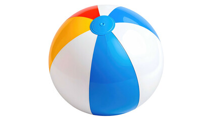 A multicolored beach ball with white, blue, orange and red segments, isolated on a solid black background