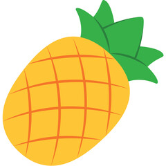 Yellow Pineapple with Green Leaves on a Transparent Background
