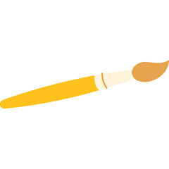 Yellow paintbrush with brown bristles and white band on a clean white background depicting art and creativity