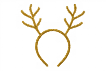 Golden glitter reindeer antler headband, festive christmas costume accessory for holiday celebrations, transparent background