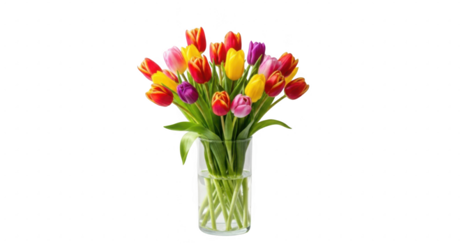 Vibrant tulip bouquet isolated on transparent background