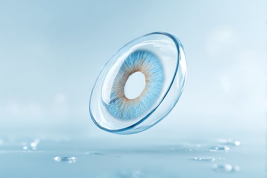 Advanced contact lens representing vision correction technology for conditions like myopia, hyperopia, or future treatments for retinal diseases and cataracts.