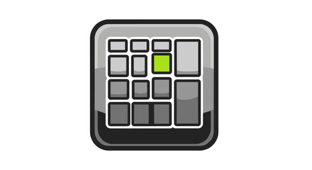 Minimalistic thin icon representing a filter or a grid layout with one highlighted green square, perfect for web design, graphic design, app interfaces, banners, social networks, and cards. This