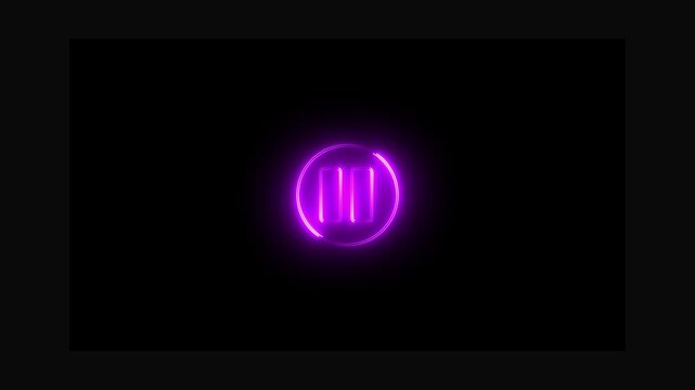 Glowing light neon red  color media player pause icon animation sign symbol on black background 4k .