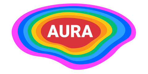 Aura - colorful radiation and emanation of energy from central source. Oval and circular layer in colors of rainbow emanating and radiating from center. Vector illustration isolated on white.