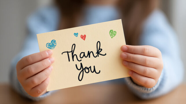 Heartwarming moment of child presenting a homemade thank you card to teacher - Powered by Adobe