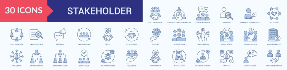 stakeholder icon set blue illustration vector