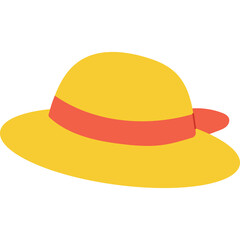 Yellow Sun Hat With Coral Ribbon Isolated On White Background Simple Summer Headwear Accessory For Warm Weather And Sunny Days