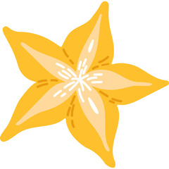 Yellow Star Fruit Illustration with Five Petals on Transparent Background
