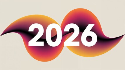 Modern abstract design featuring the year 2026 with vibrant gradient shapes and a light background