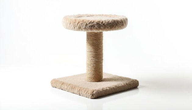 Cat tree with scratching post and perch. Modern pet furniture designed for feline play and rest. Plush material offers comfort. Includes sisal rope for scratching needs.