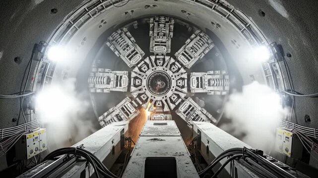 Massive Tunnel Boring Machine Cutter Head Operating Deep Underground.