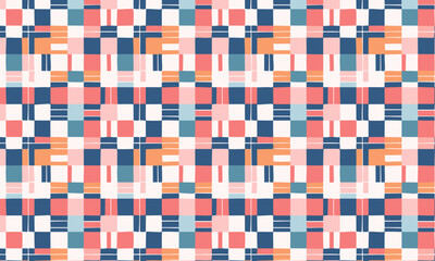 Fototapeta premium Modern Geometric Checkered Pattern — Colorful Abstract Plaid Vector Background in coral, navy, teal, and cream tones