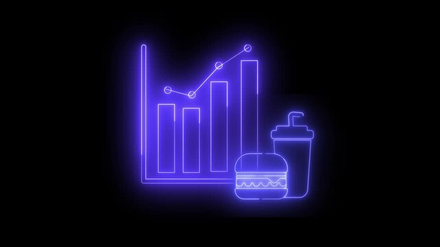 Animation with a neon light effect of an icon, a graphic with fast food