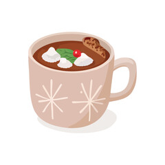 Hot Chocolate Mug with Marshmallows and Holly