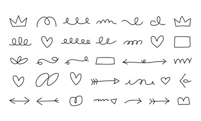 Hand drawn doodle arrows and hearts graphic elements