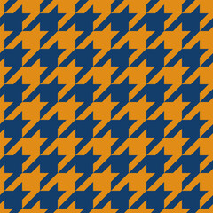 Bold houndstooth pattern in vibrant orange and deep navy blue, classic geometric design, seamless repeat for textiles, fashion, and home decor.