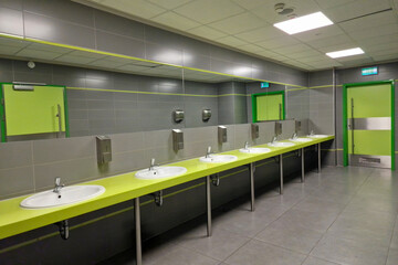 contemporary interior of public toilet in Sky Tower. Wroclaw, Poland