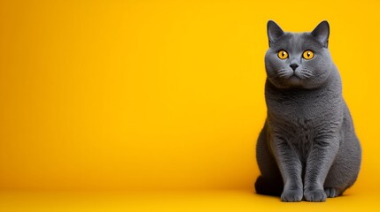 Obraz premium Majestic grey cat with striking yellow eyes on vibrant background