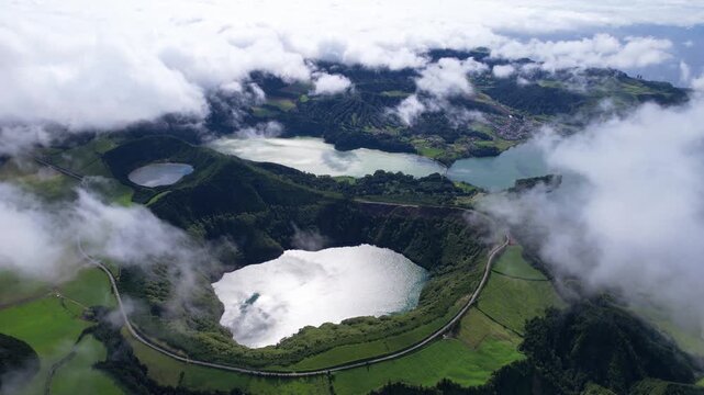 AZORES - 10.27.2025 - Incredible aerial footage starting to circle clockwise around a volcanic crater on Sao Miguel Island.