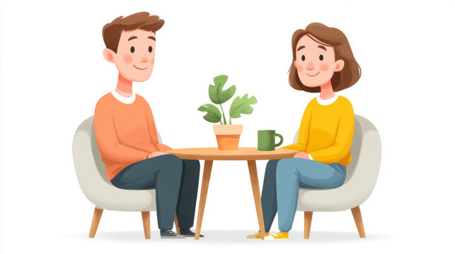 B2b interaction scene with graphic designer and client in conversational setting - Powered by Adobe