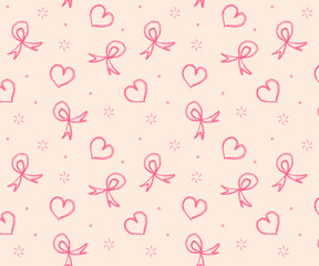 Pinktober breast cancer awareness month seamless pattern background with hearts and ribbon