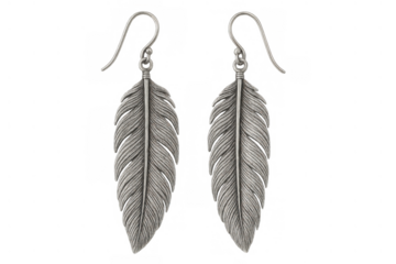 Silver feather earrings showcasing bohemian style, featuring intricate metal work, a trendy fashion accessory for women