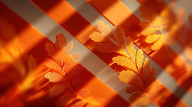 Overlapping Oak Leaves with Dynamic Orange Light Streaks Creating Abstract Pattern