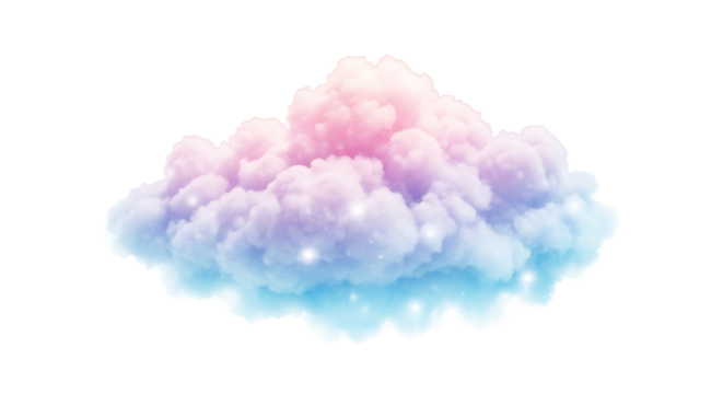 Dreamy pastel cloud with gentle sparkles and soft blue and pink hues, evoking a whimsical and magical atmosphere