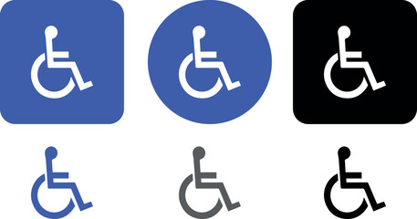 Set of parking signs for people with disabilities featuring a white wheelchair icon symbolizes accessibility for people with disabilities.
