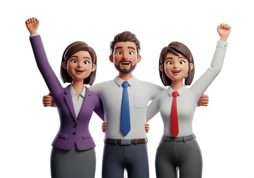 Successful business team celebrating project completion with raised fists, conveying teamwork and achievement in a professional and modern workspace, ready for success