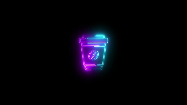 Neon glowing delete icon on black background 4k animation.  office trash icon. delete animation icon.