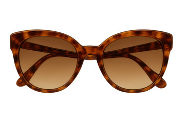 Tortoiseshell cat-eye sunglasses with brown gradient lenses for sun protection and fashion accessory on transparent background