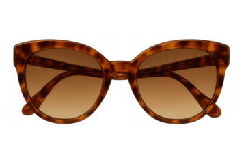 Tortoiseshell cat-eye sunglasses with brown gradient lenses for sun protection and fashion accessory on transparent background