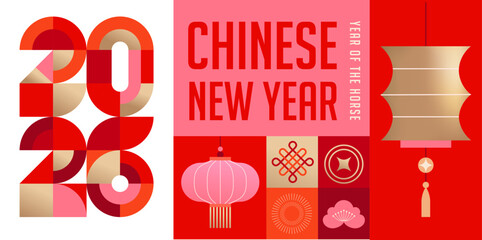 Modern geometric banner for Chinese New Year 2026 - Year of the Horse