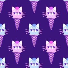 Christmas ice cat seamless ice cream pattern for wrapping paper and fabrics