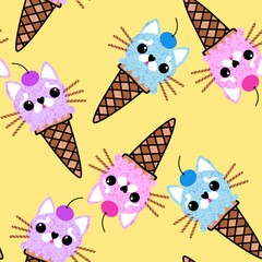 Christmas ice cat seamless ice cream pattern for wrapping paper and fabrics