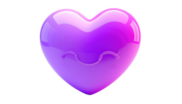 Glossy, purple heart shape with winking face detail, isolated on a black background