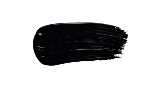 Horizontal black paint stroke with texture, isolated on black. Dark and glossy