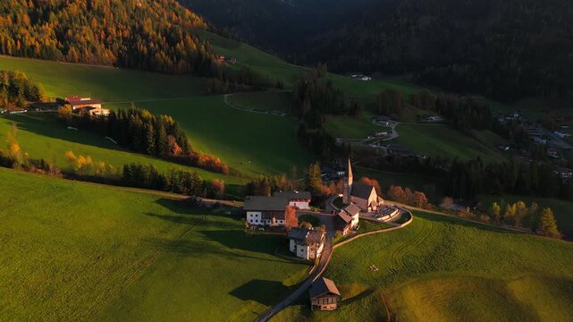 Val di Funes and village Santa Maddalena. Dolomites, Italy