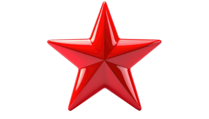 Shiny red star, five-pointed and 3D, isolated against a black background, suggestive of awards and symbols