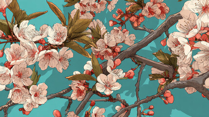 Nature background vector, pant hand drawing, wallpaper, and spring