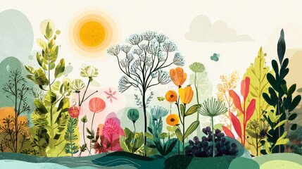 Nature background vector, pant hand drawing, wallpaper, and spring