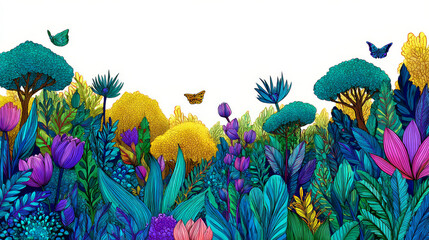 Nature background vector, pant hand drawing, wallpaper, and spring