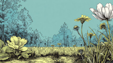 Nature background vector, pant hand drawing, wallpaper, and spring